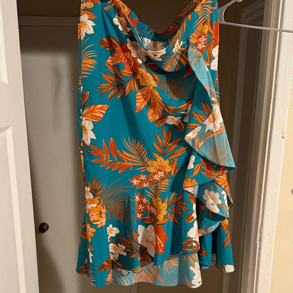 SHEIN Teal and Orange Floral Midi Skirt